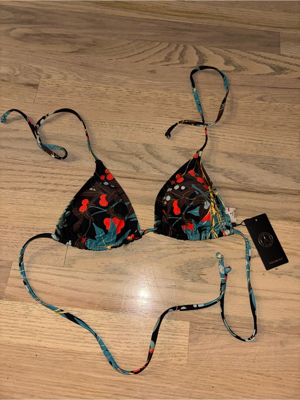 RELLECIGA Tropical Floral Triangle Bikini Top - Black, Teal & Red